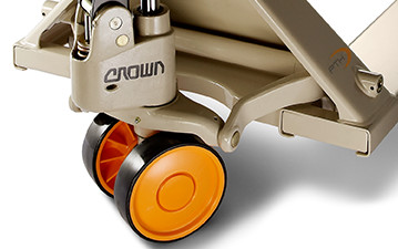 the hand pallet truck's steer and load wheels provide low rolling resistance 