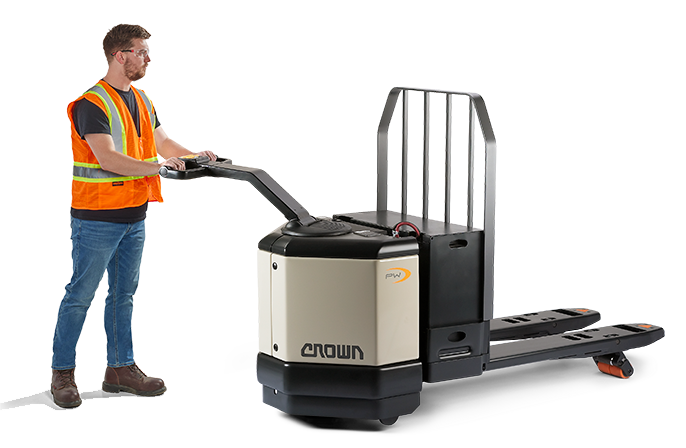 An operator maneuvering the PW walkie pallet truck with ease