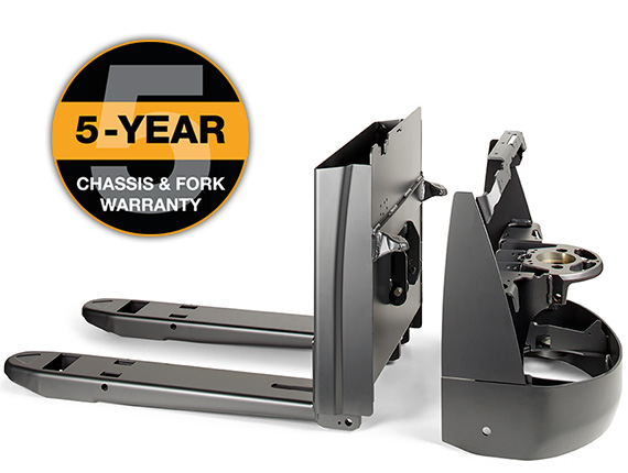the pallet truck WP features a robust chassis and fork assembly