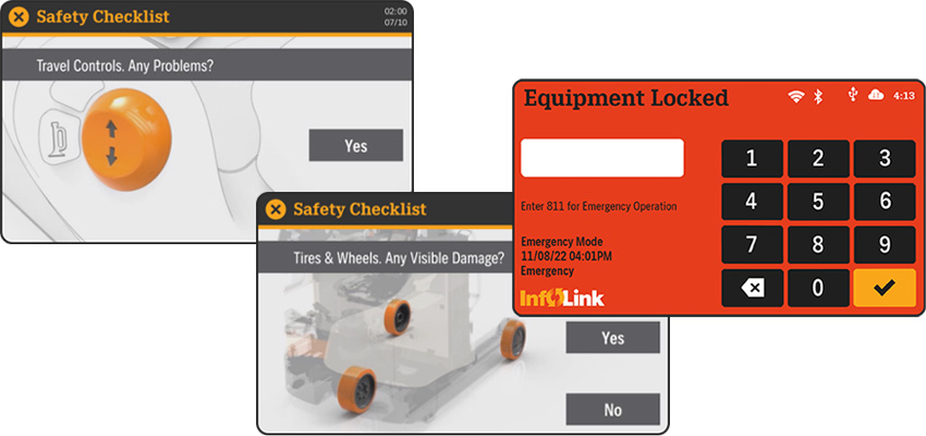 ESR reach trucks are optionally available with InfoLink Operator and Fleet Management System