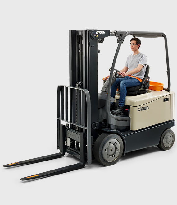Operator navigating on sit down counterbalance forklift