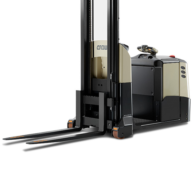 Angled view of Crown's MPC series order picker forklift