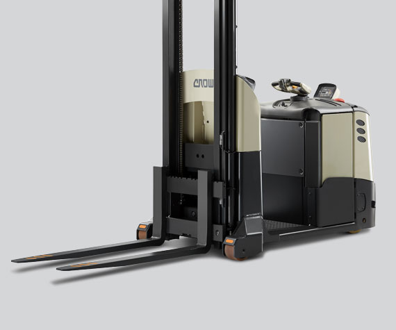Angled view of Crown's MPC series order picker forklift