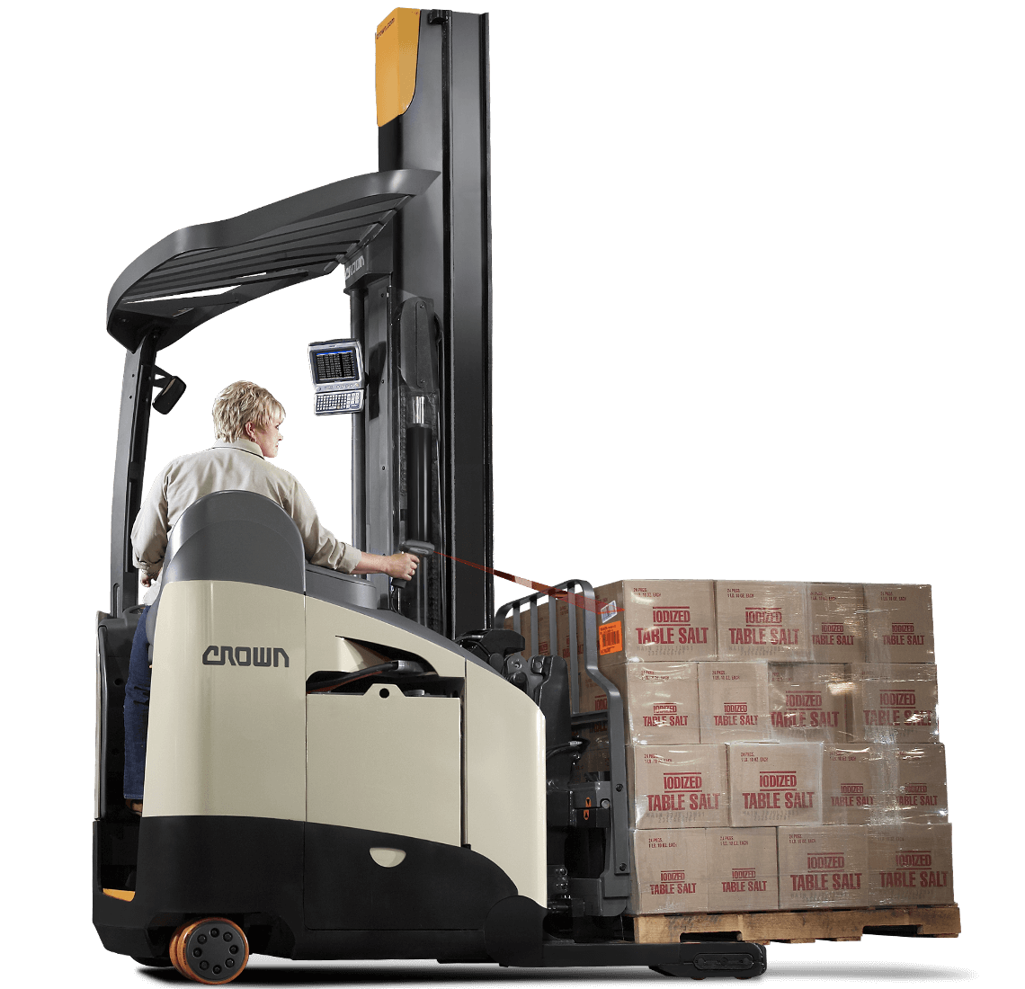 Operator transports a load on the RM/RMD narrow-aisle reach truck