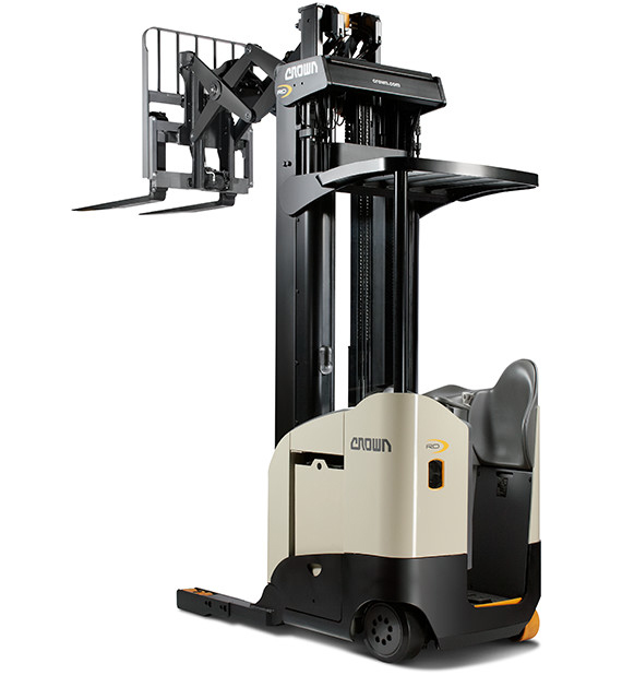 narrow-aisle rider reach truck with deep reach forks