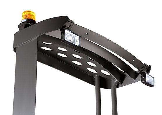Sit-down reach truck LED work lights and flashing lights