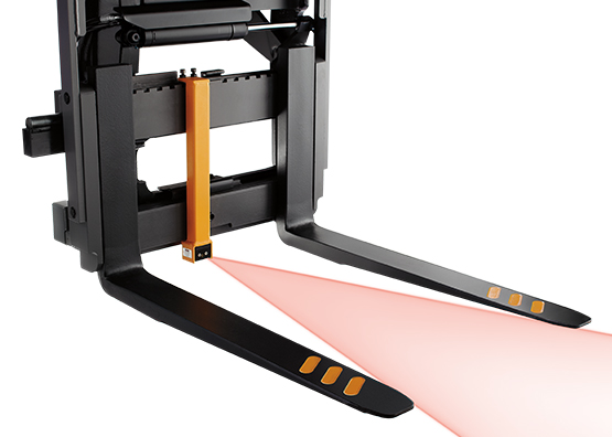 Reach forklift laser fork guide