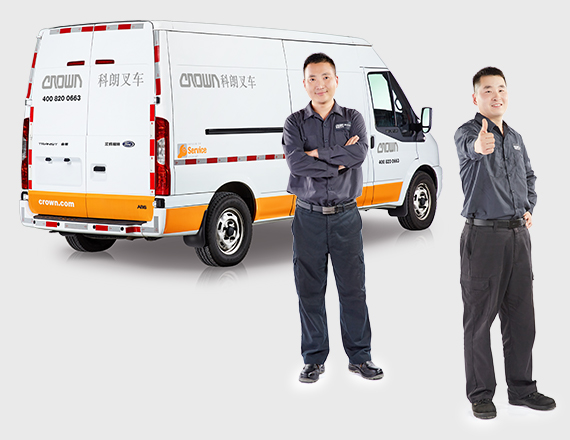 A Crown service technician with Crown service van