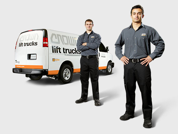 two crown service technicians with crown service van