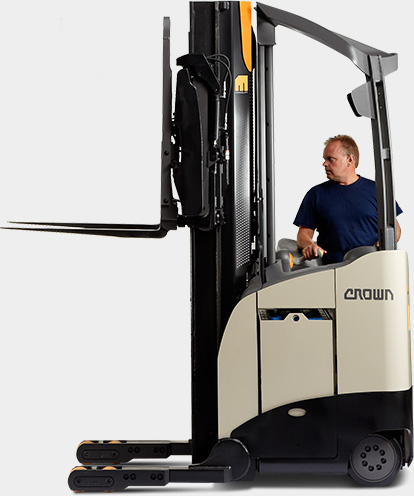 forklift operator on a crown reach truck