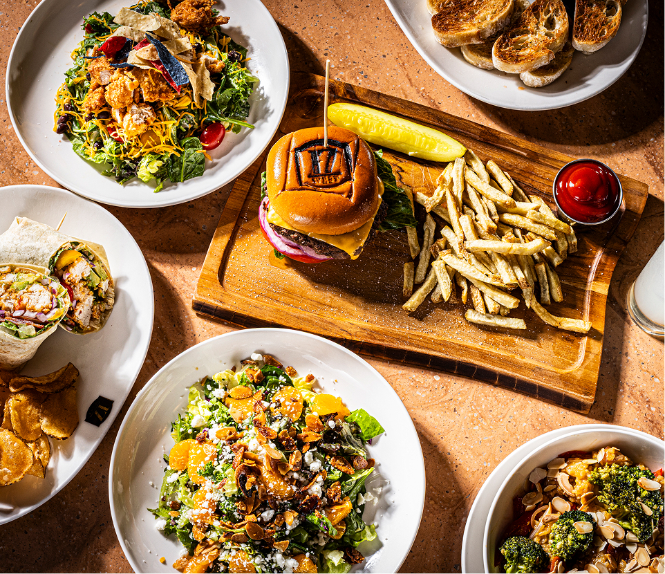 burgers, salads and sandwiches
