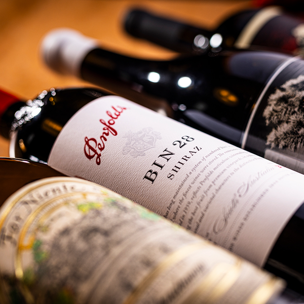 wine bottles close up